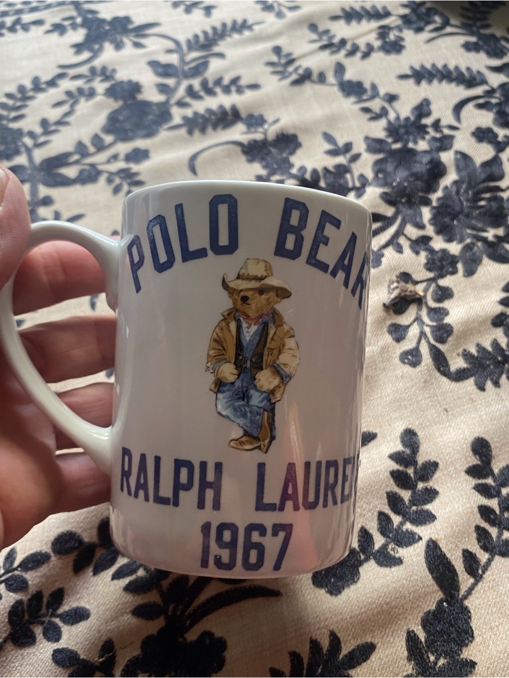 Ralph Lauren White & Blue Mug with Multicolor Polo Bear Graphic